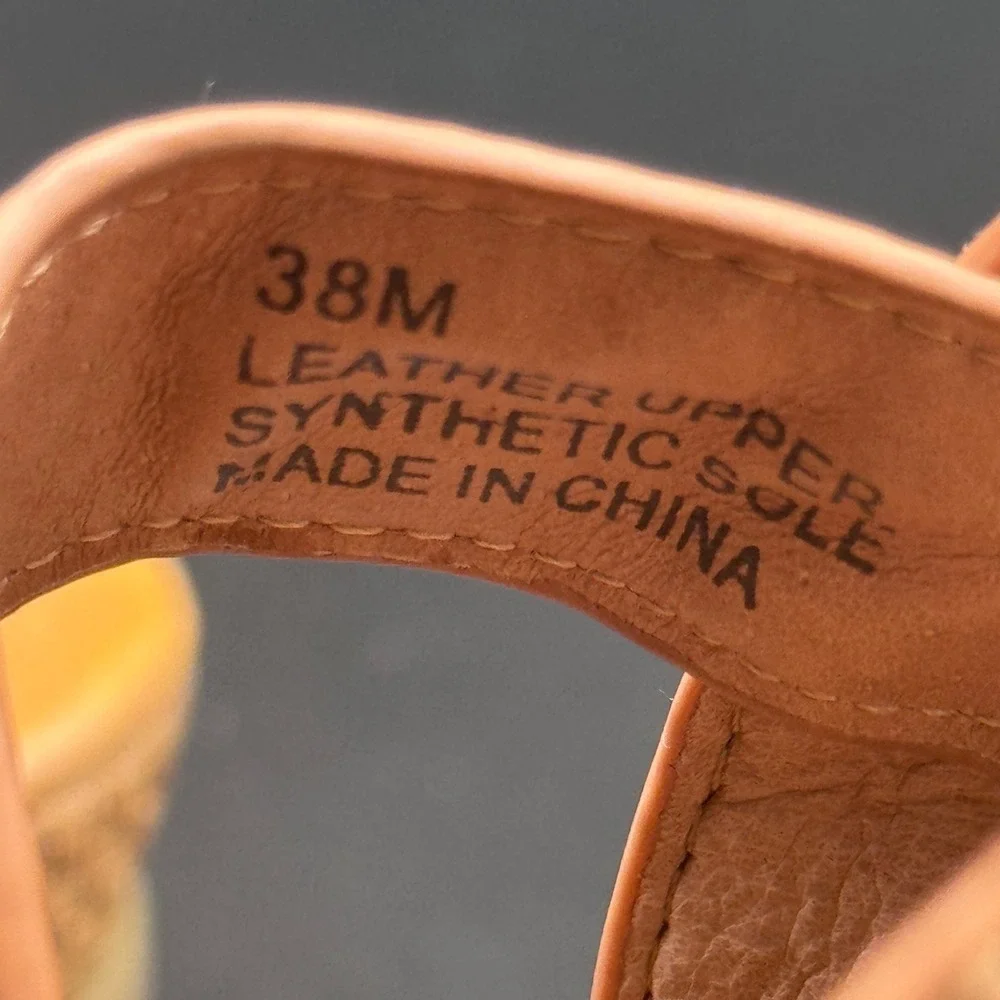 Biala Wedge Sandals Womens Tan Leather Woven Platform T-Strap Buckle Heel